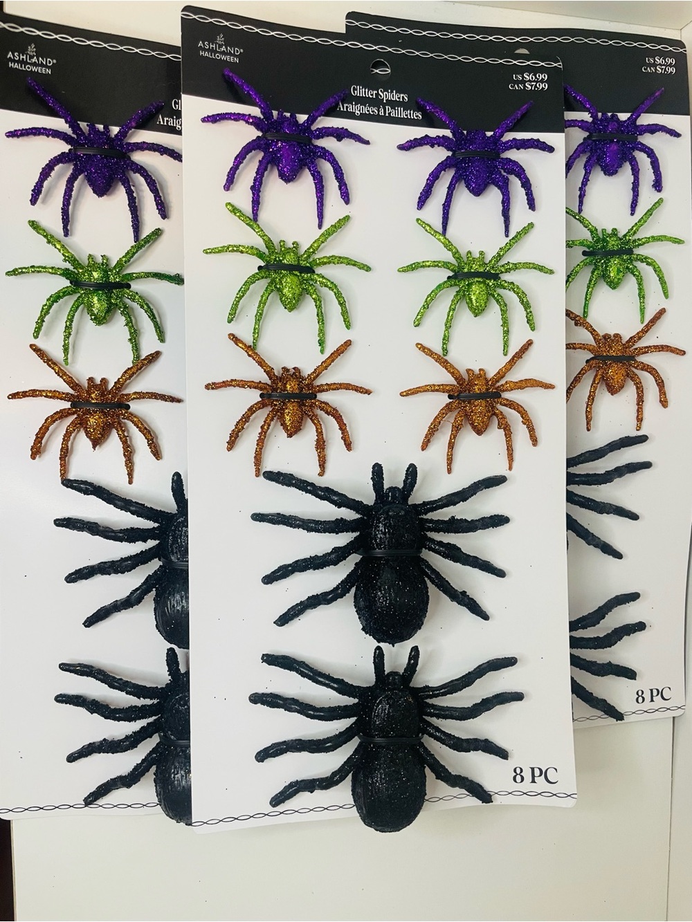 Glitter Spider Assortment in Purple, Green, Orange, Black, Halloween Party Decor